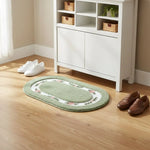 tapis ovale fleurs roses classique antidérapant rouge vert bleu clair