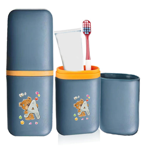boîte rangement brosse dents étui voyage porte dentifrice motif ours lettre bleu orange