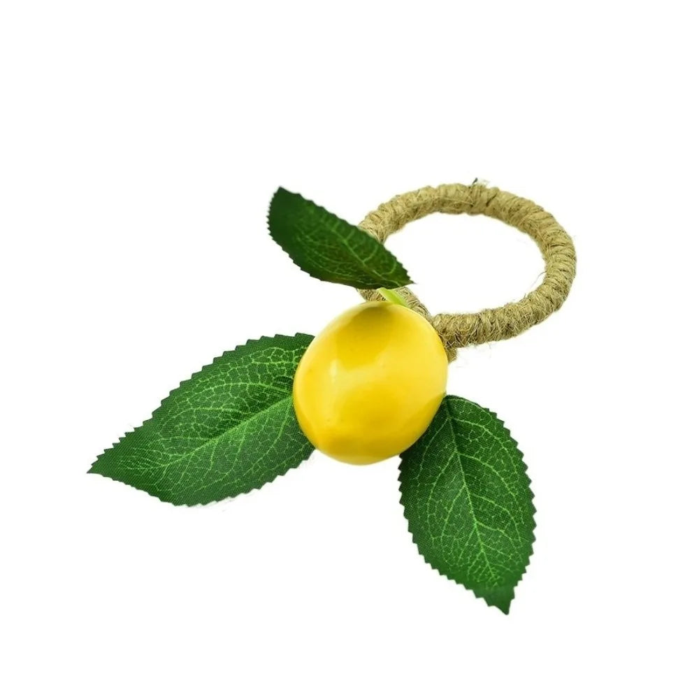 porte serviettes citron feuilles métal corde tressée bord festonné décoration table rustique 12cm haute