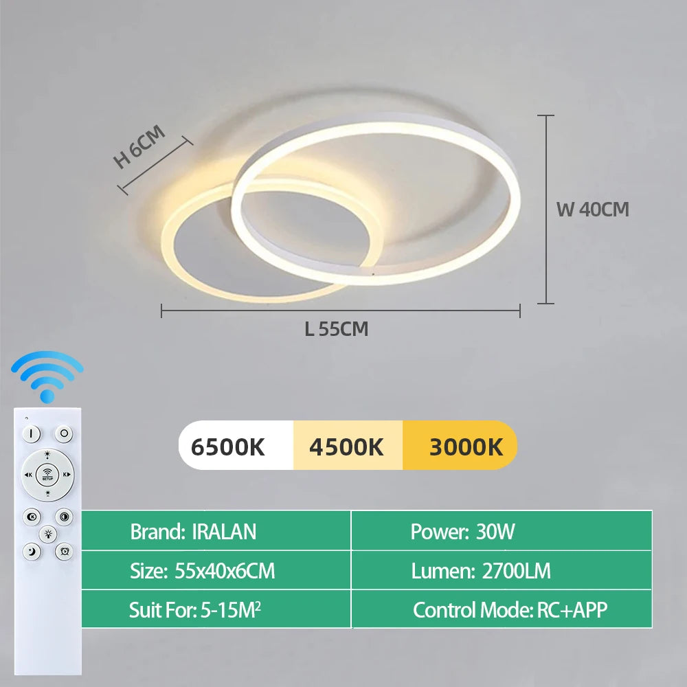lampe moderne anneaux blanc or télécommande éclairage led minimaliste facile flux lumineux variable