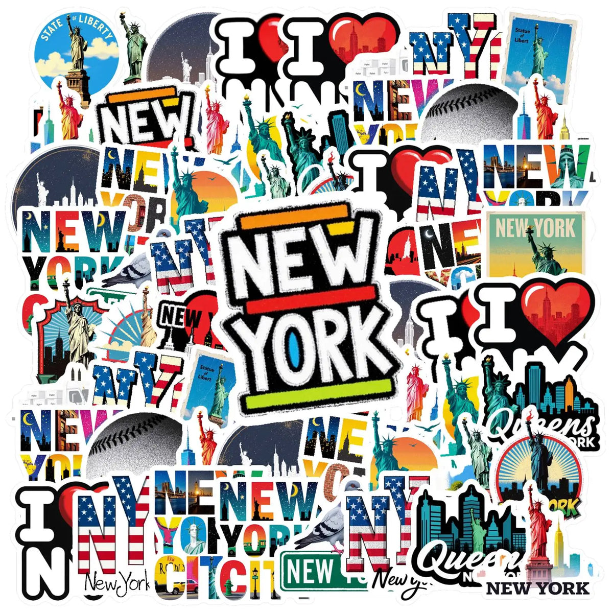 autocollants york statue liberté skyline pop art multicolore adhésif portables bagages journal cadeau graphique