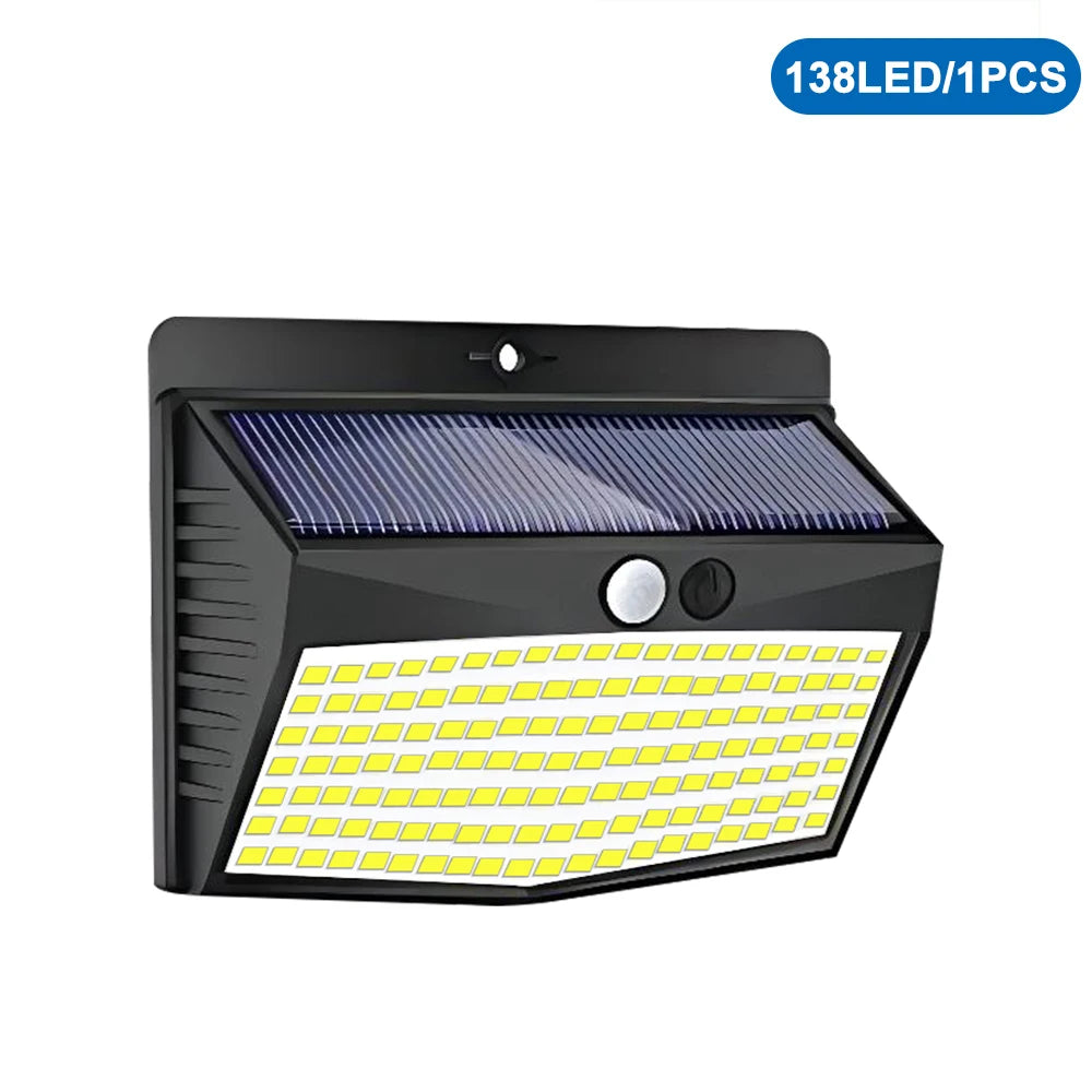 lampe murale solaire 468 led noir ip65 moderne détecteur mouvement autonomie 8mètres