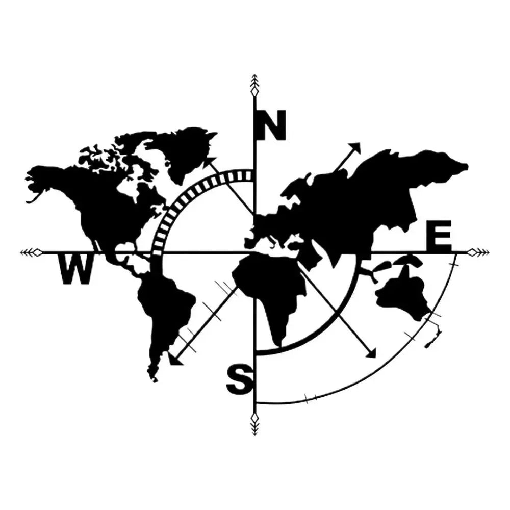 horloge murale carte monde noir flèches moderne sans fixation 39x29cm