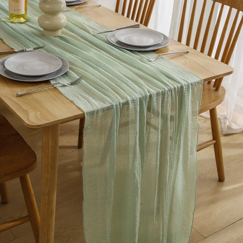 chemin table vert pastel rayures horizontales classique opaque maison polyester coton deco reception mariage