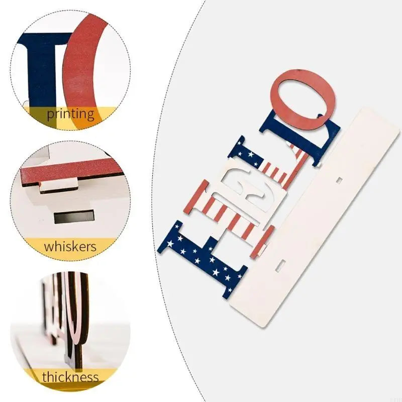 lettres decoratives bois hello alphabet decoration salon moderne classique motifs patriotiques rouge blanc bleu