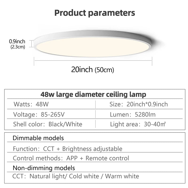 lampe led moderne blanc télécommande application 50cm diamètre 2000 82000lm