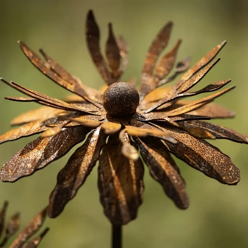 ornement métal rustique décoration jardin tournesol aspect oxydé champêtre fleur fixe tige plantableextérieur patiodecoration