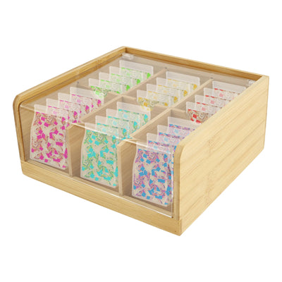 Boîte de rangement thé en bambou avec couvercle transparent