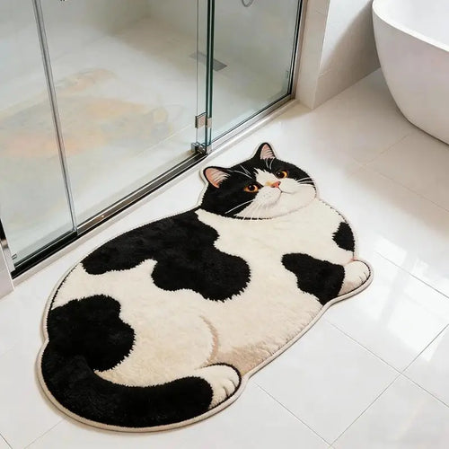 tapis peluche chat gris blanc épais décor chambre salon tapis doux motif animal réaliste