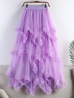 jupe tulle violet rouge élégante asymétrique franges translucide femme erotique summer