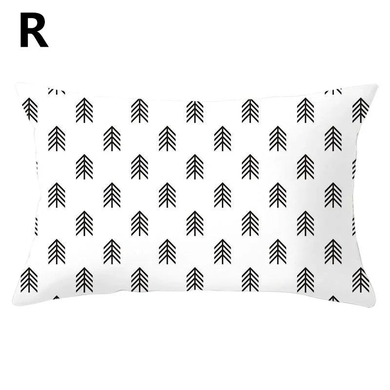 coussins géométriques motifs mandalas modernes polyester noir blanc minimaliste 30x50cm