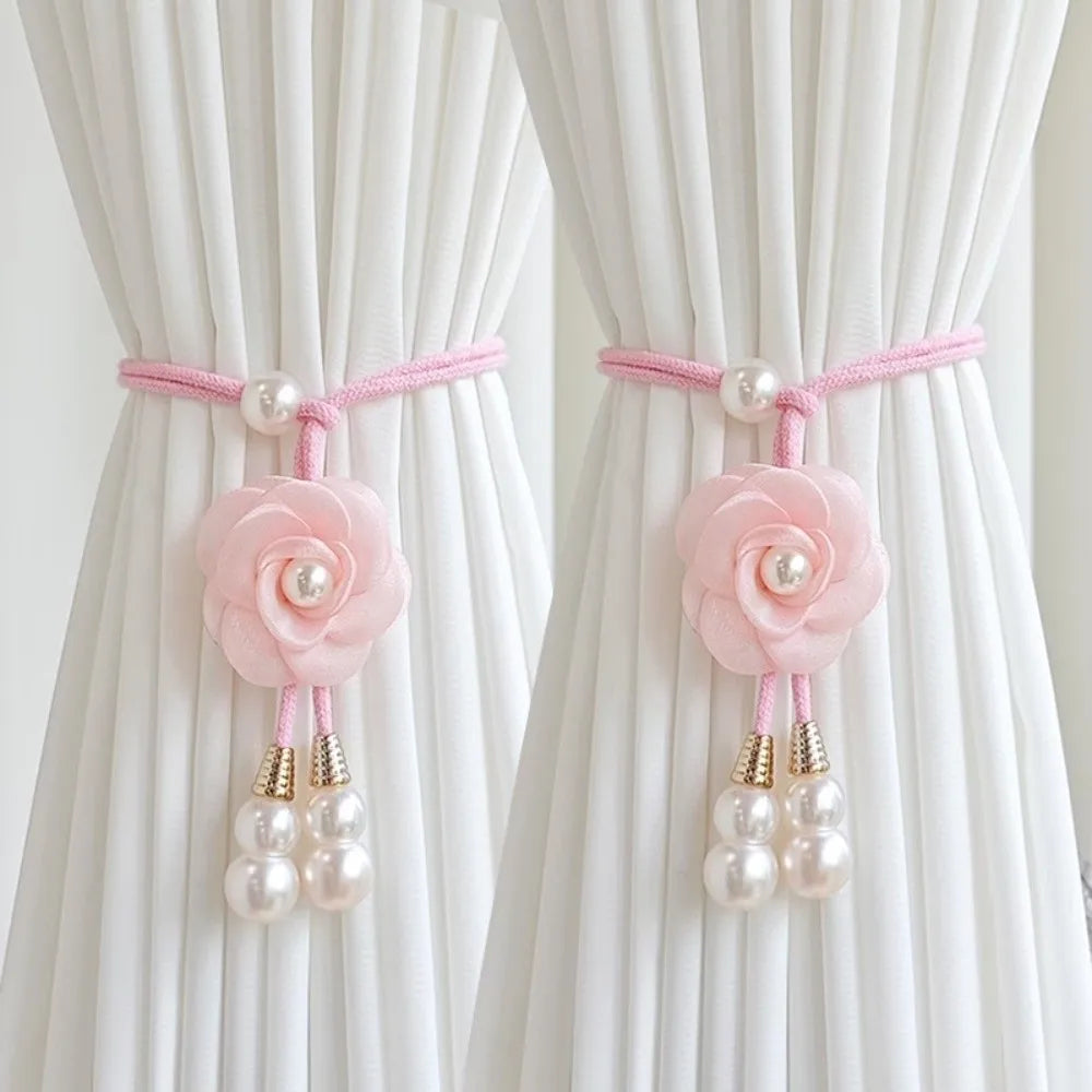 accessoires rideau fleurs cordon tressé rose violet beige blanc vert marronclair