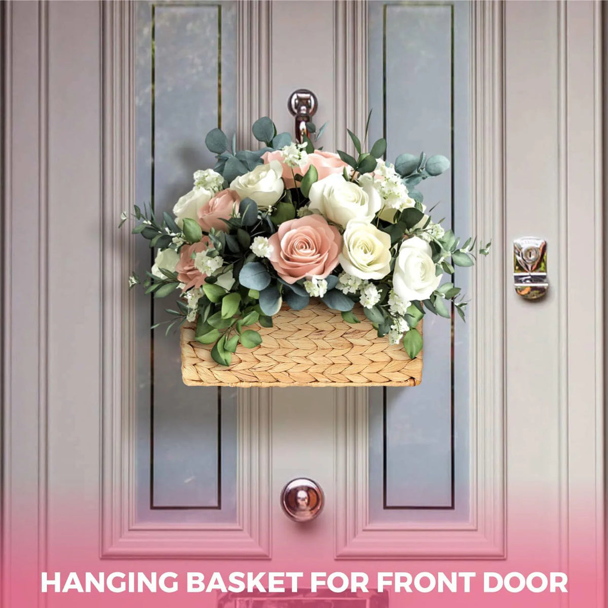 panier tissé main fibre végétale naturelle rustique élégant anneau métallique magazines tasses fleurs artificielles