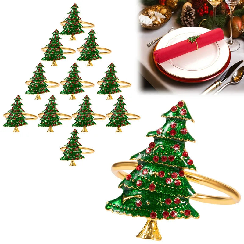 boucles serviette métal arbre noël vert doré rouge festive clips