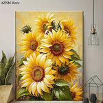 tableau floral tournesol jaune peinture toile classique deco maison sans cadre