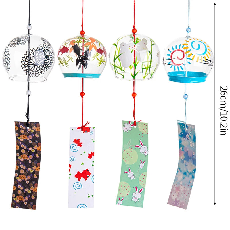 mobiles vent japonais verre transparent poissons chats décor extérieur rouge vert bleu blanc