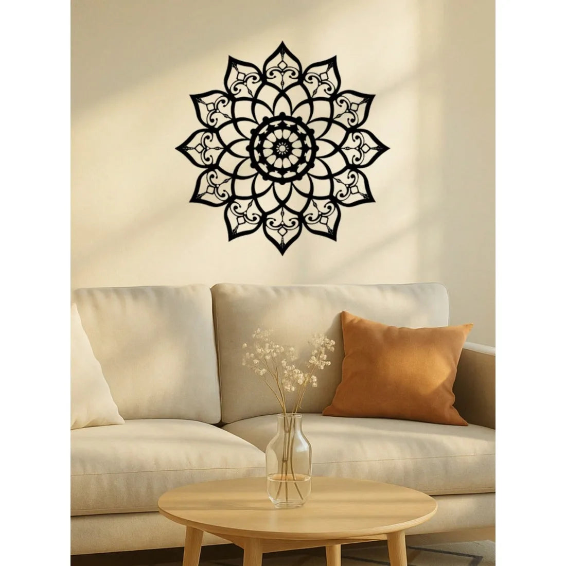 décoration murale mandala noir floral artisanale ajourée métal intérieur extérieur 40x40 cm sophistiquée calme