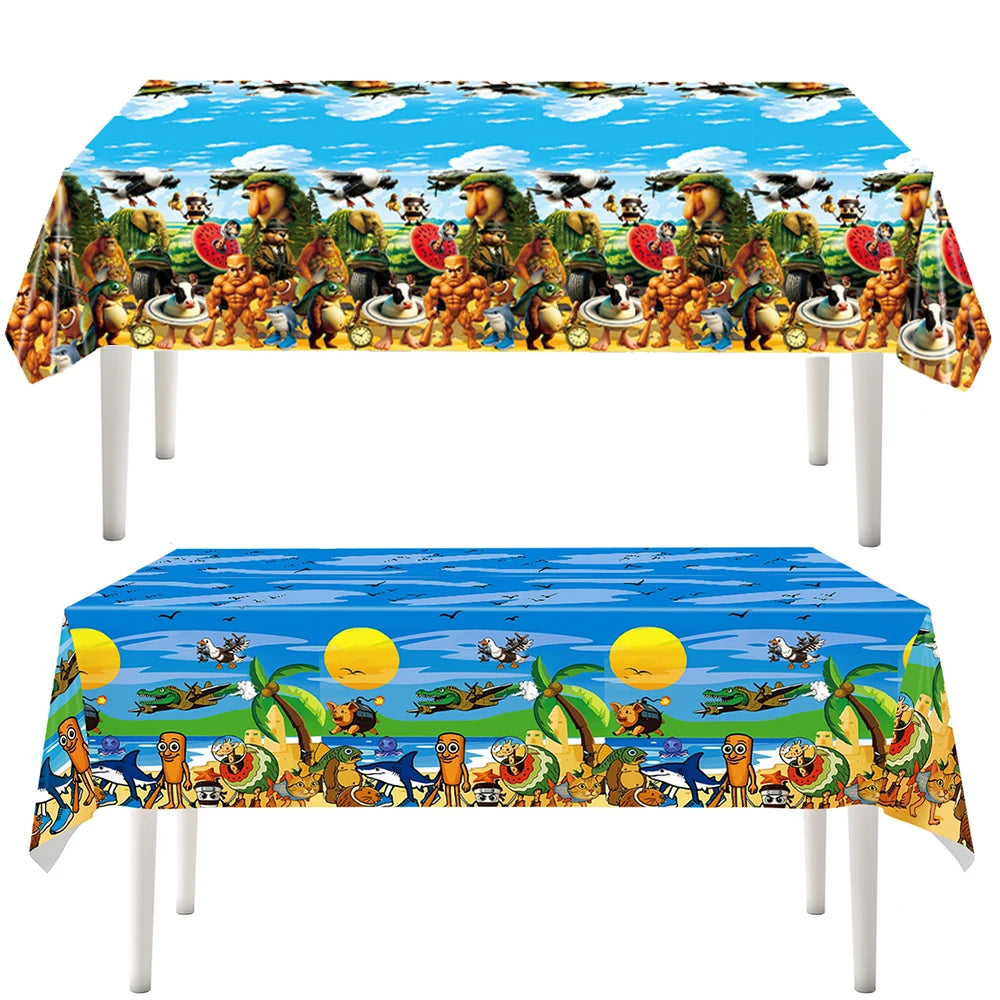 nappes jetables enfants motifs animaux fruits paysage anniversaire bleu marron vert turquoise festive