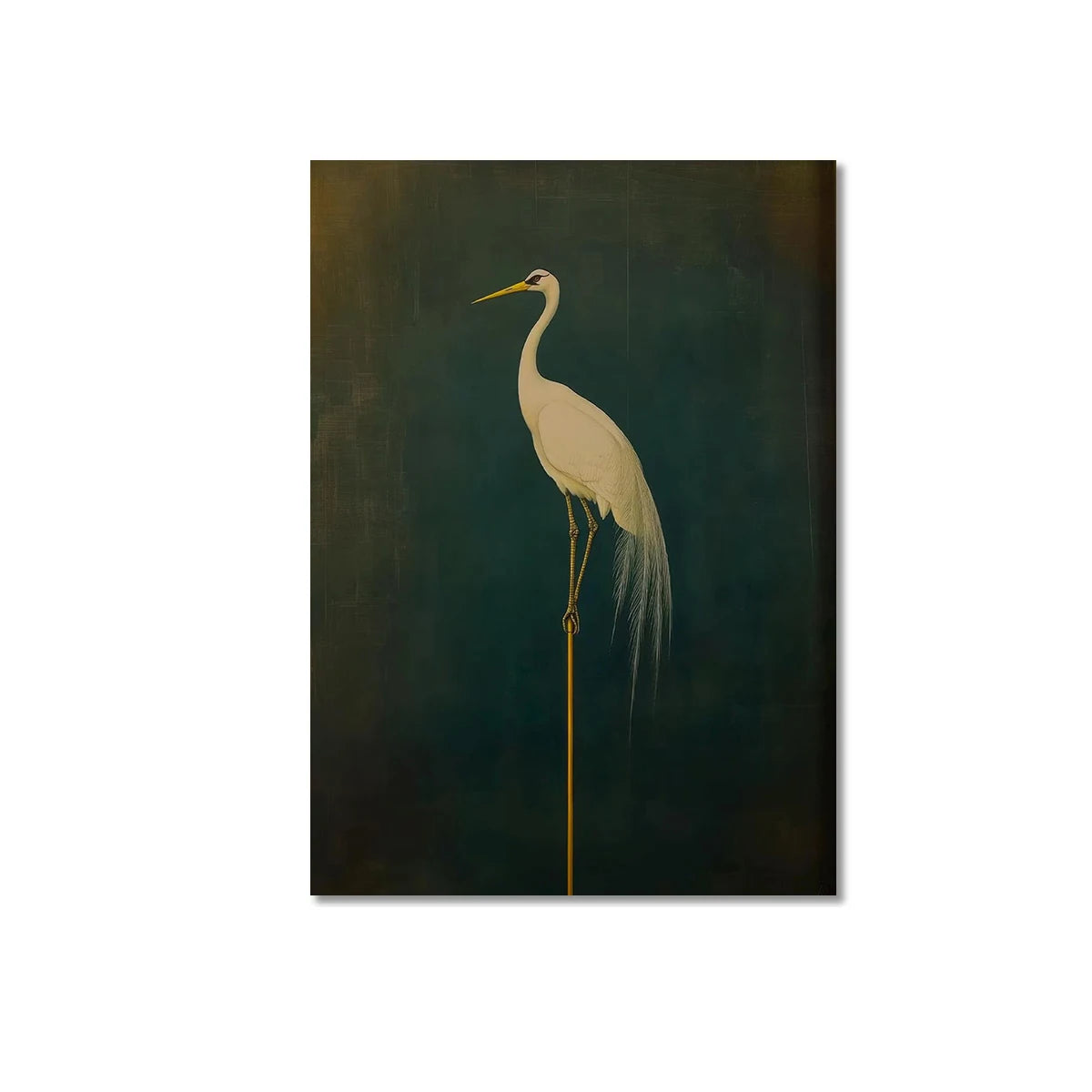 tableau toile oiseau blanc fond vert foncé beige clair moderne salon dortoir