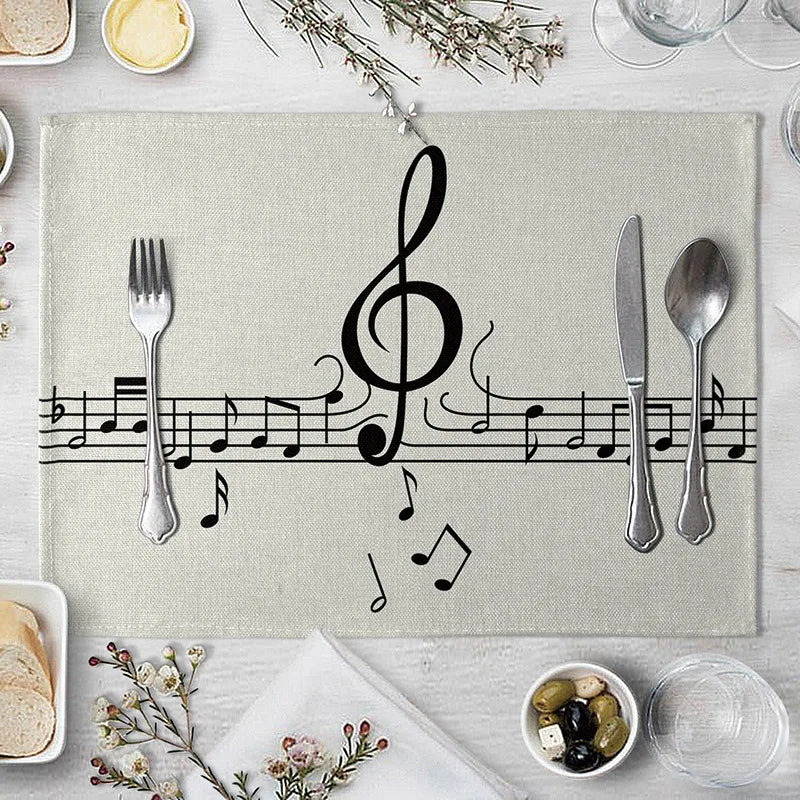 serviettes table moderne notes musicales beige clair tissu lin respectueux environnement