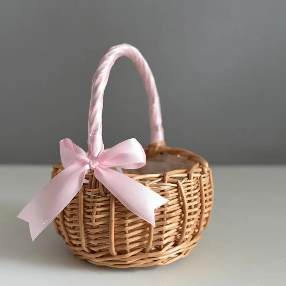 panier rotin tressé traditionnel beige clair poignée ruban blanc stockage rangement utilisation multipleDecorationFleurs
