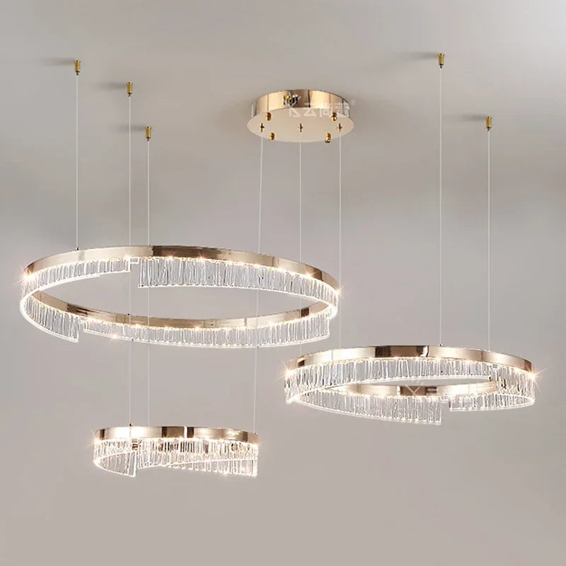 Suspension lumineuse moderne or transparent strass franges câbles suspendus led semi encastrée adjustable