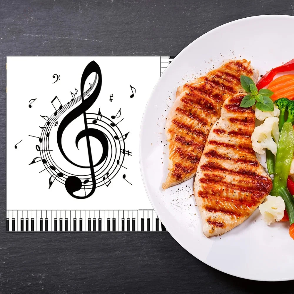 serviettes papier pliables motif musical notes clavier or festives pack 20pcs