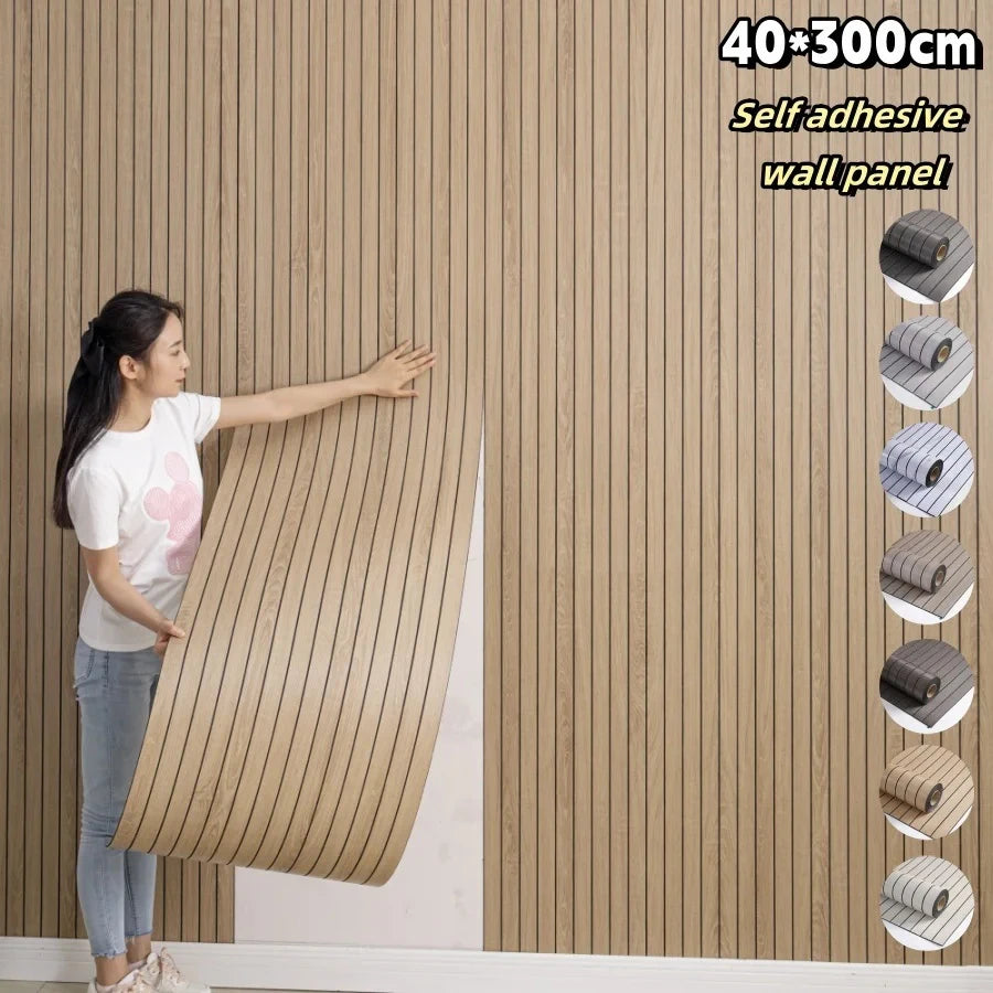 panneau mural auto adhésif beige clair rayures verticales décoration salon moderne grande taille