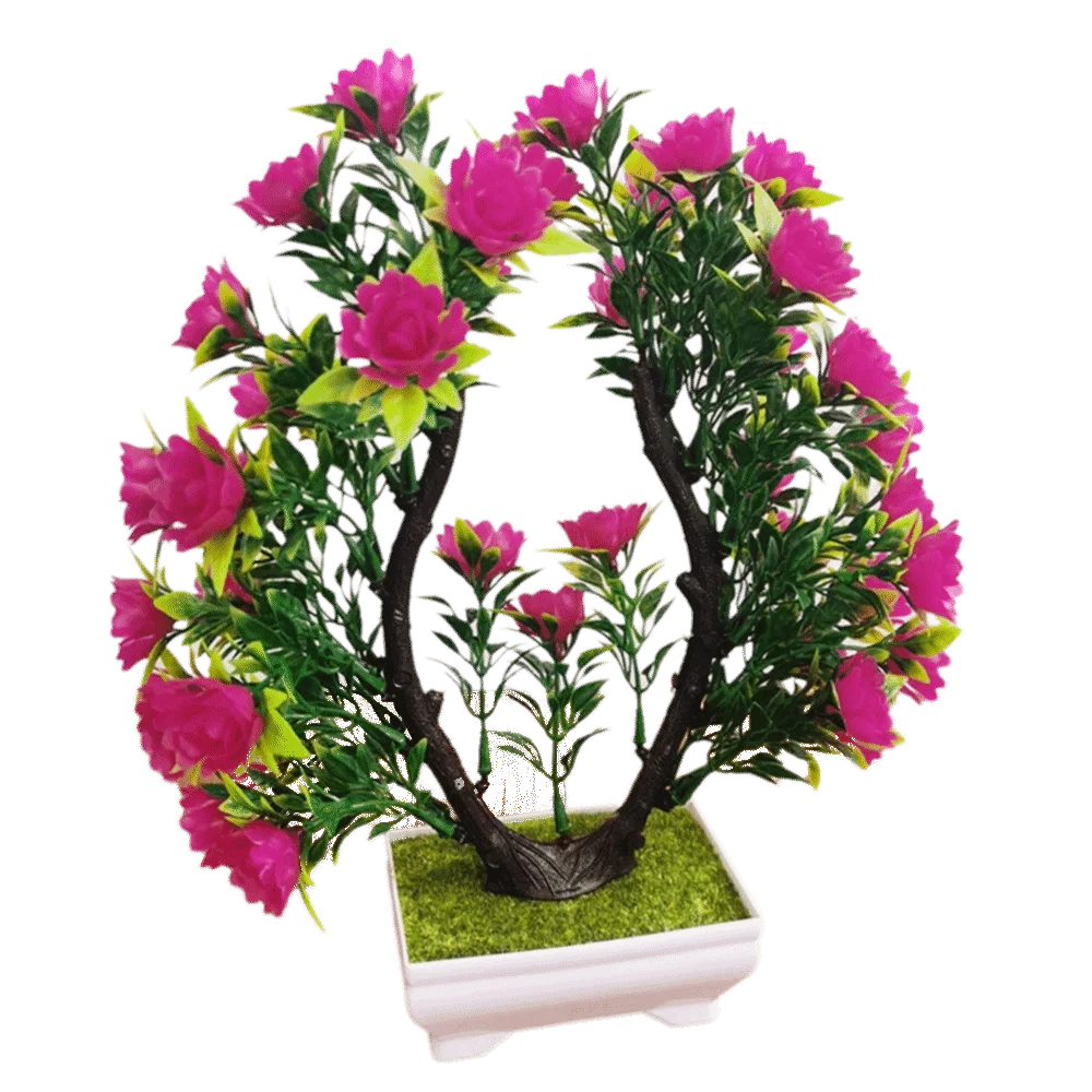plantes artificielles bonsaï violet rose blanc jaune rouge pot carré mousse verte décoration intérieure