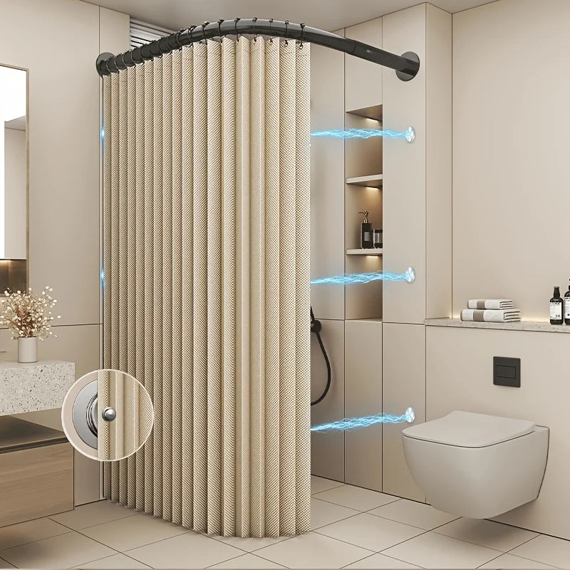 barre douche d'angle rideau moderne noir pliable carreaux texturés salle bain minimaliste