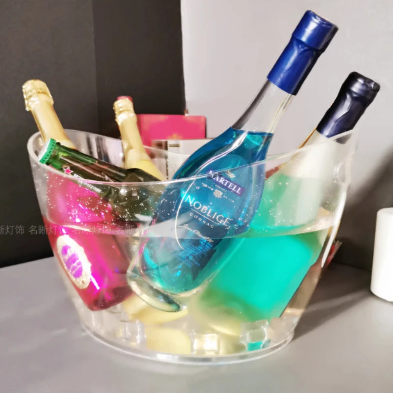 cuve glace transparente opacité légère moderne cuve bouteilles champagne glaçons rechargeable led blanc lumière