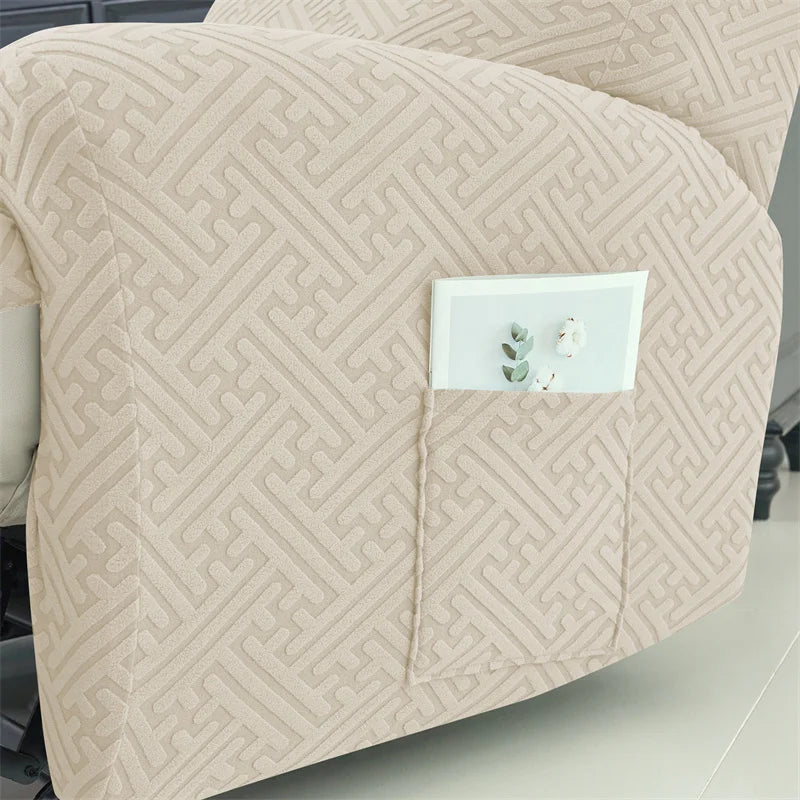 housses fauteuil inclinable jacquard beige motif géométrique moderne fixation pièces polyestère lavable automne hiver