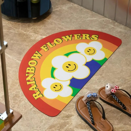 tapis demi circulaire fleurs arc ciel antidérapant résistant lavable intérieur salle bain porte cuisine