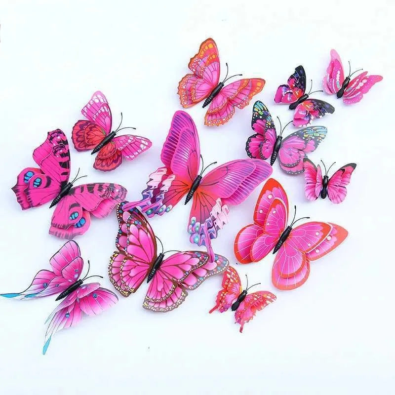 décoration murale papillons 3d adhésifs pvc rose violet blanc brillants 12 pièces différents