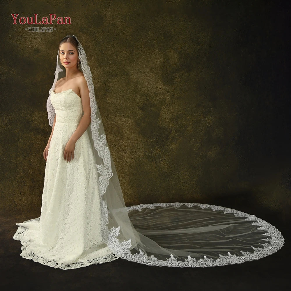 voile mariée blanc dentelle bordure unique classique femme mariage élégant monocouche dài luxueux fixe
