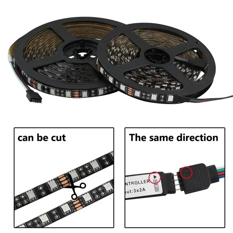 ruban led 5050 rgb 12v 60leds pcb noir adhésif moderne contrôleur cable connexion