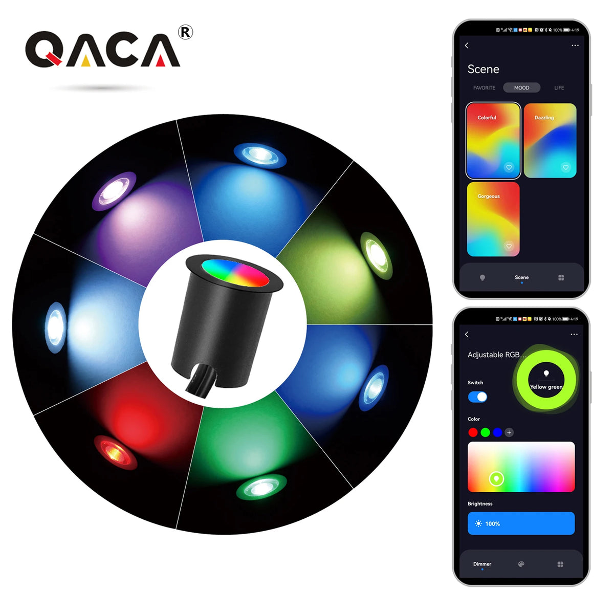 spots led noirs ip67 modernes application mobile contrôlabilité wifi rgb étanches