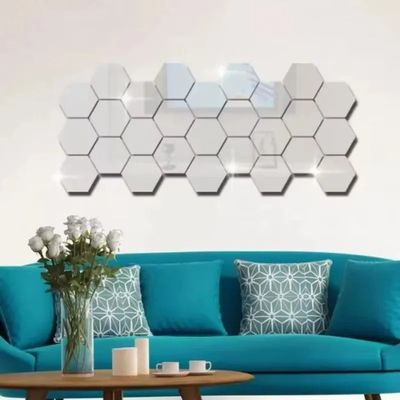 miroirs hexagonnels modernes stickers adhésifs or argent décoration chambre salon événement