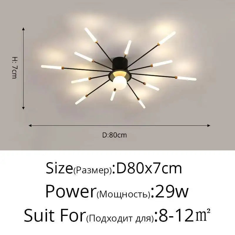 luminaire moderne or noir branches rayonnantes abatjour opaques décoration contemporaine chambre salon
