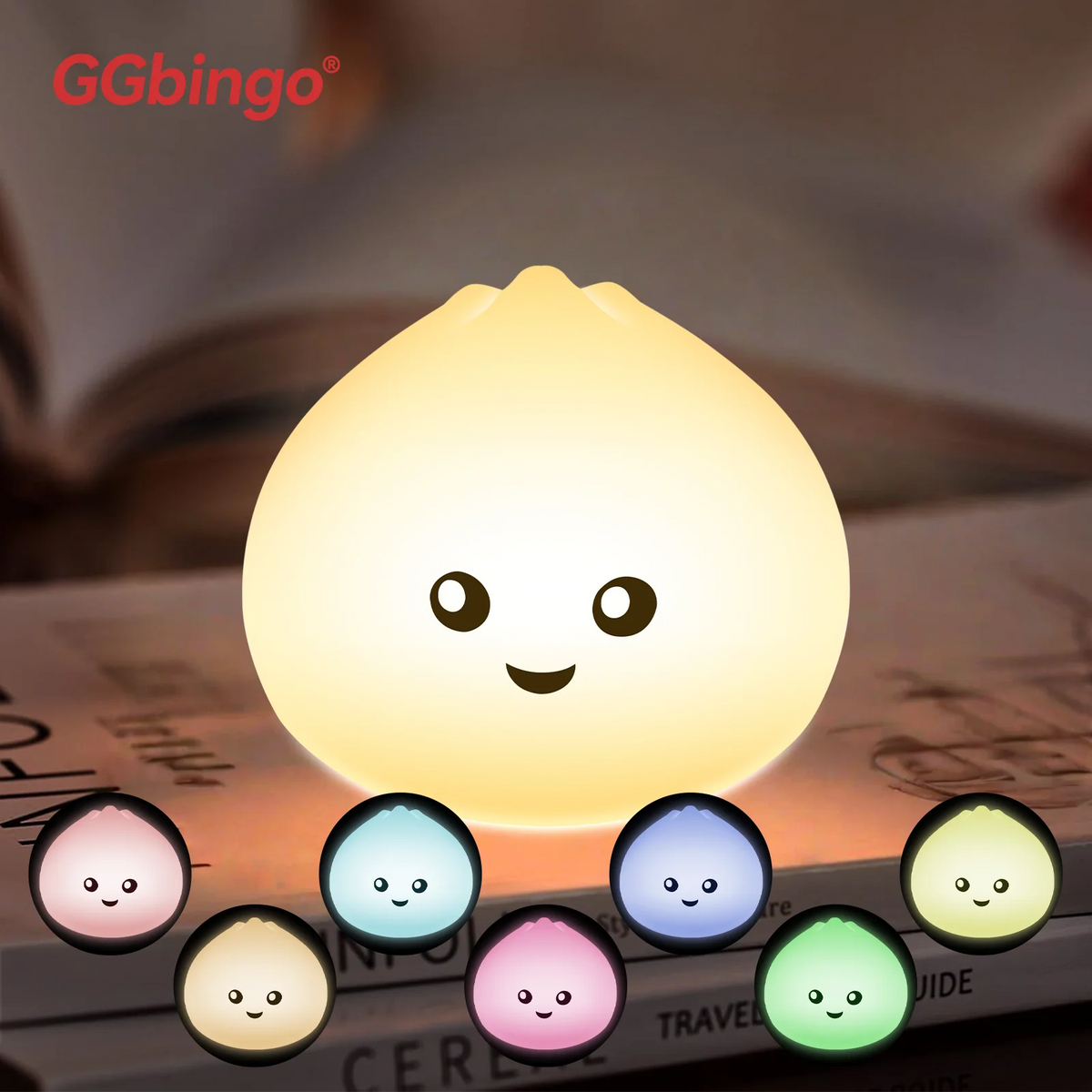 lampe led rechargeable forme dumpling souriant blanc jaune rose violet vert orange adorable chambre