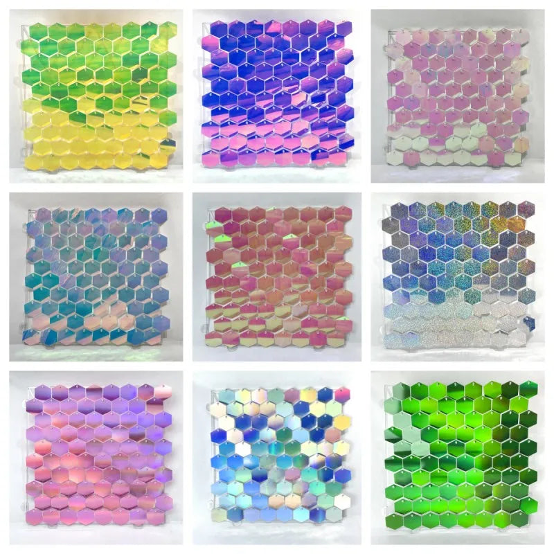 panneau décoration murale hexagonal sequins brillant fond fête mariage anniversaire baby shower décor moderne