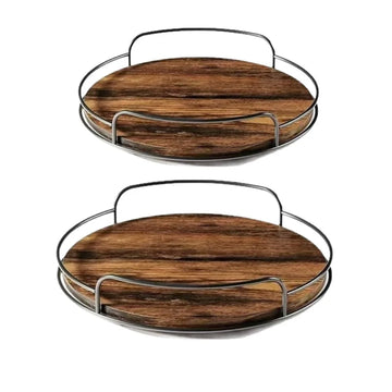 plateau rotatif bois marron foncé deux niveaux barrière métallique moderne épices cuisine haute capacité