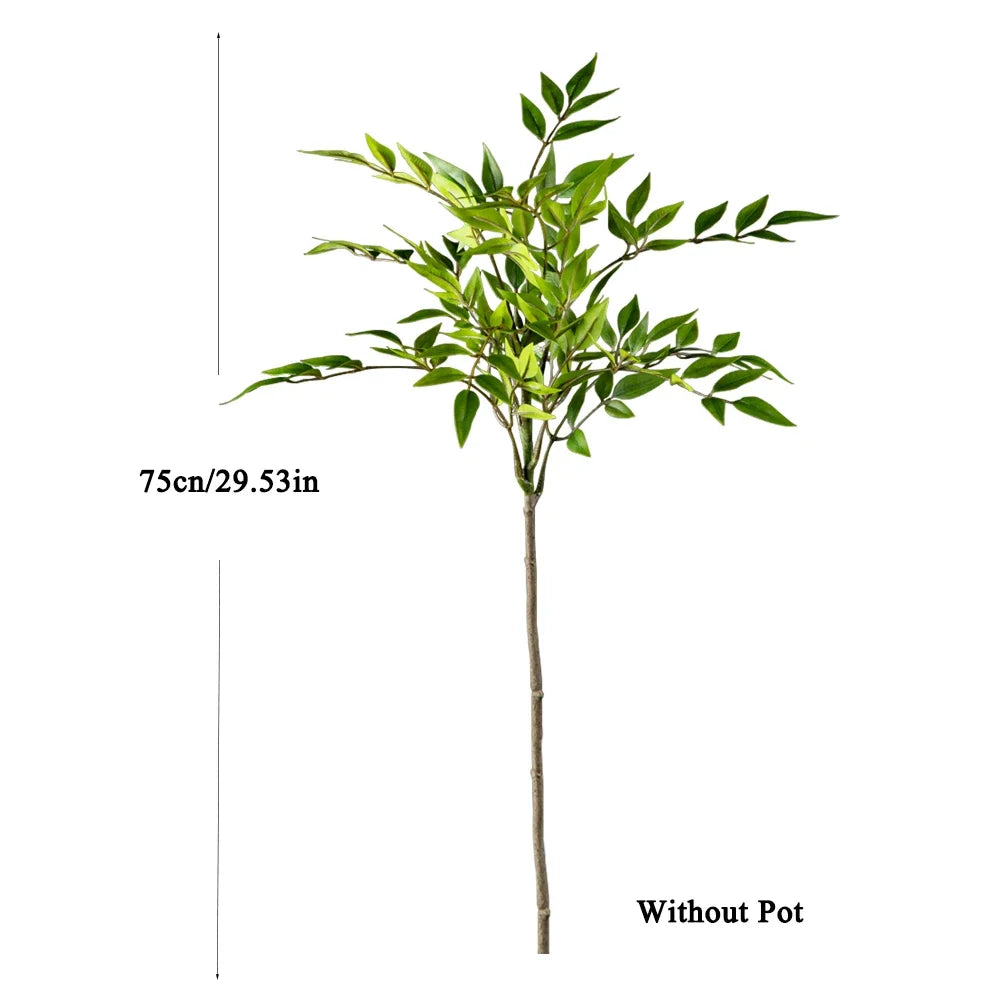décoration extérieure moderne plante artificielle arbre vert clair feuilles fines pot blancextérieur jardin decoration