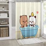 rideau douche imperméable ours dessin animé baignoire illustration 2d anneaux métalliques beige marron blanc