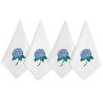 serviettes table brodées hydrangeas blanc bleu vert or élégantes mariage anniversaire