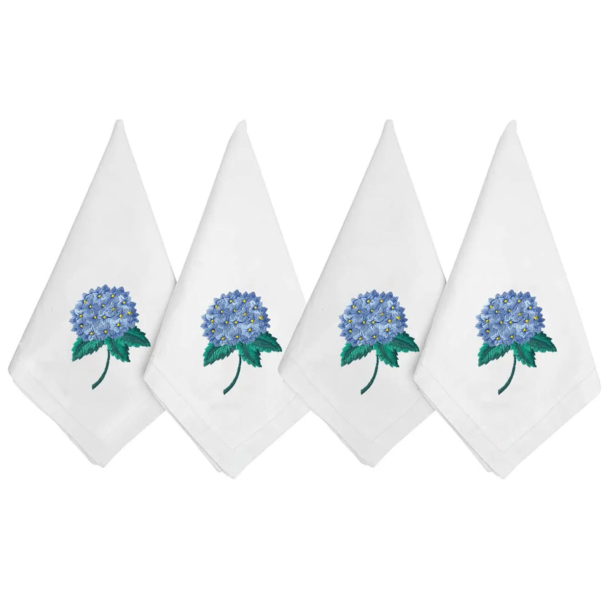 serviettes table brodées hydrangeas blanc bleu vert or élégantes mariage anniversaire