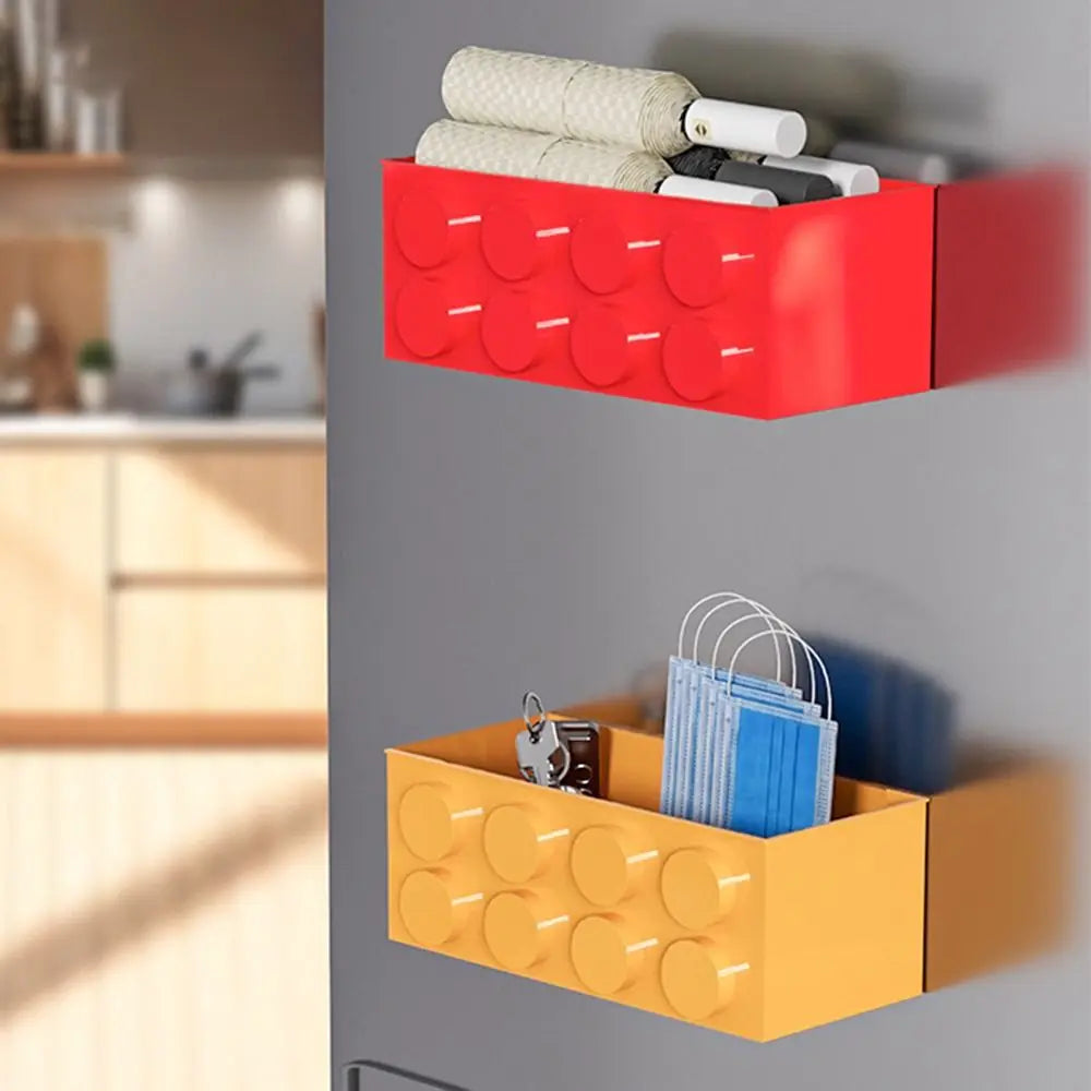 boîtes rangement magnétiques rouge jaune bleu vert blocs lego couteau pince spatule brosse moderne