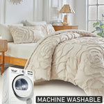 housse couette taies d'oreiller 3pc rose brodée franges classique lit king size polyester Jacquard