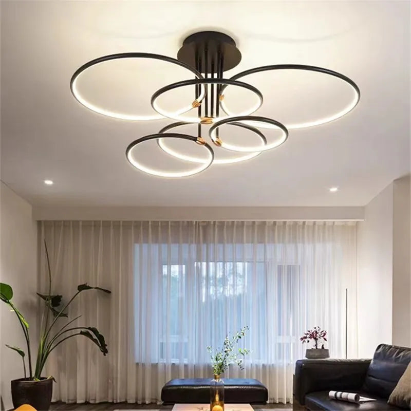 lampe suspendue or noir anneau circulaire moderne led télécommande chambre cuisine