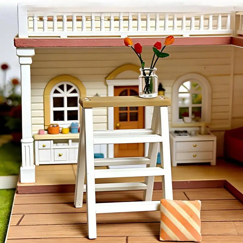 pliante miniature 1/6 blanc marron clair plateau structure classique accessoire poupée collection deco bois